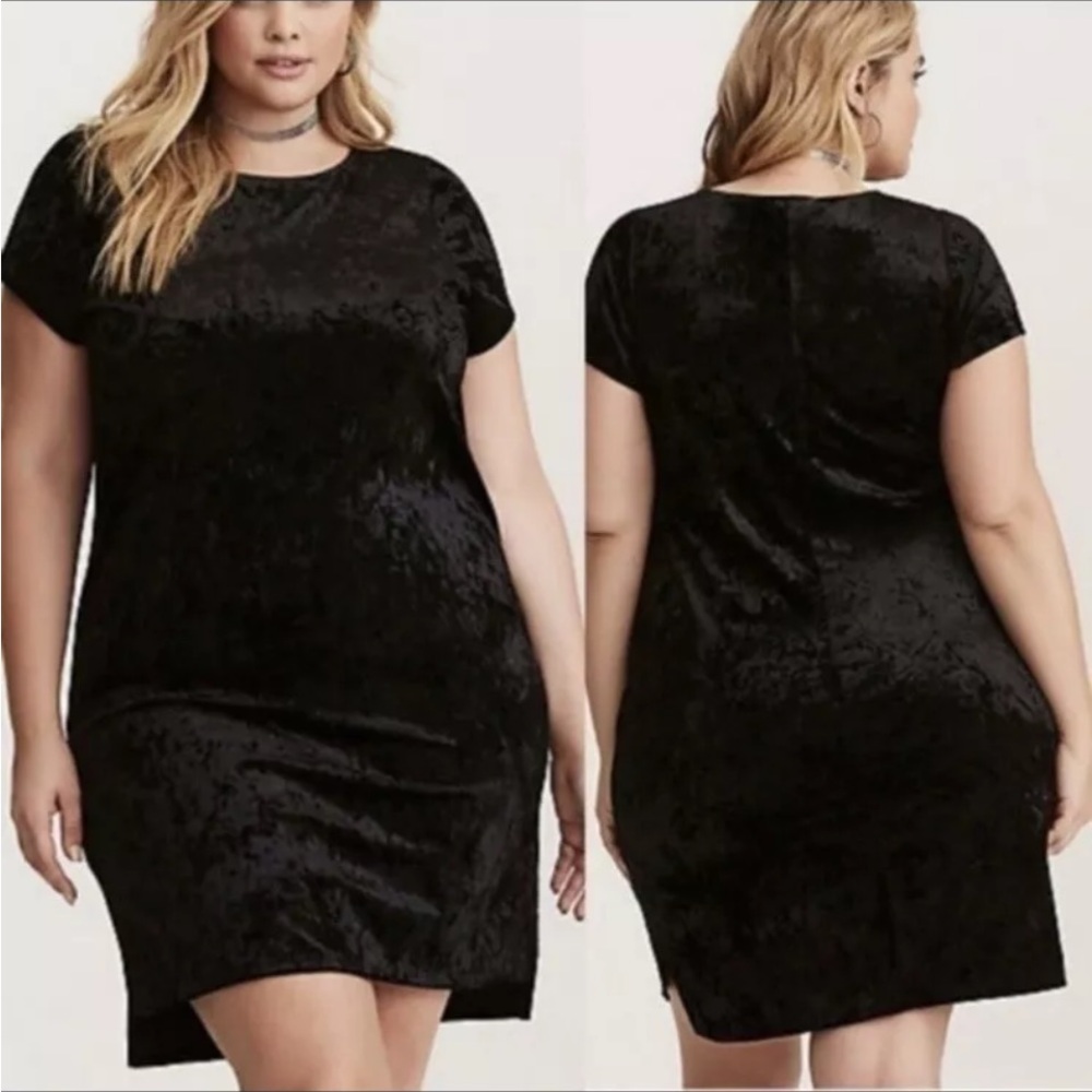 Torrid NWT Black Crushed Velvet Dress Side Slits Slight Hi-Low Size 3=3X